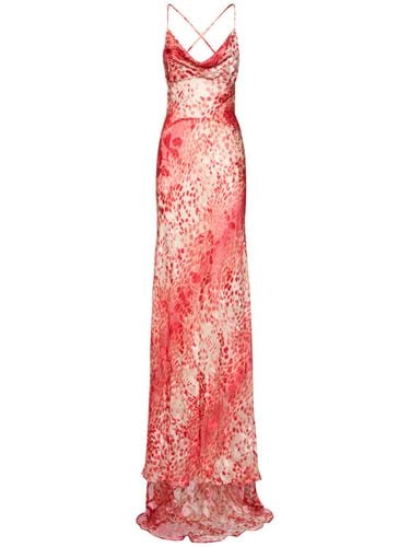 Cheetah Skin Draped Satin Devoré Dress - ROBERTO CAVALLI - Modalova