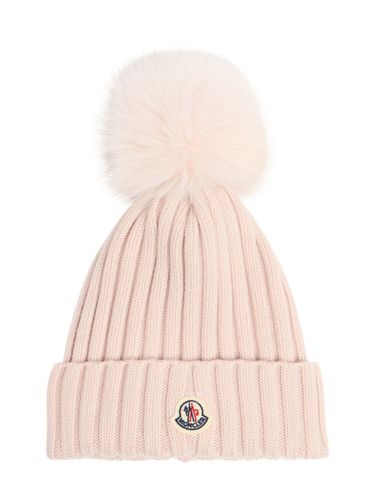 Logo Extrafine Wool Pom Pom Beanie - MONCLER - Modalova