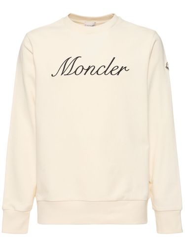 Embroidered Logo Cotton Sweatshirt - MONCLER - Modalova