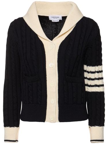 Wool Knit Cardigan W/stripes - THOM BROWNE - Modalova