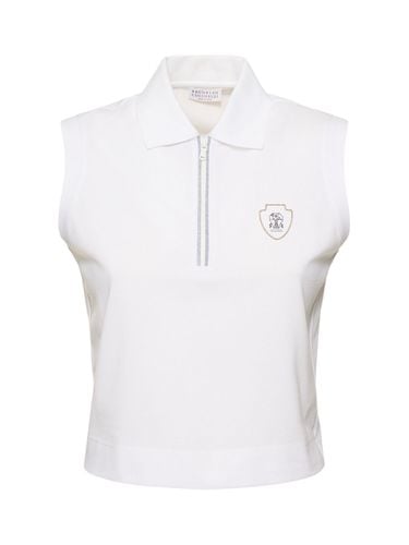 Stretch Cotton Piquet Polo Top - BRUNELLO CUCINELLI - Modalova