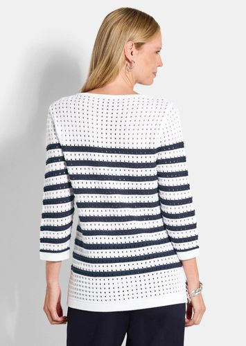 Maritimer Ringelpullover mit Ajourmuster - weiß / marine / geringelt - Gr. 24 von Fashion - Goldner - Modalova