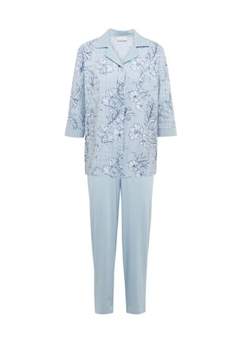 Baumwoll-Pyjama mit Reverskragen - hellblau / grau / gemustert - Gr. 36/38 von - Goldner Fashion - Modalova