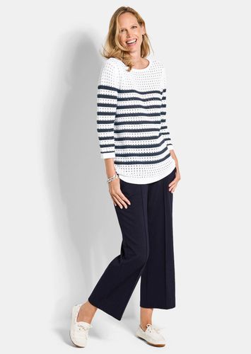 Maritimer Ringelpullover mit Ajourmuster - weiß / marine / geringelt - Gr. 24 von Fashion - Goldner - Modalova