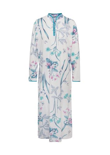 Baumwoll-Nachthemd mit Stehkragen und Knopfleiste - weiß / smaragd / rosé - Gr. 48/50 von - Goldner Fashion - Modalova