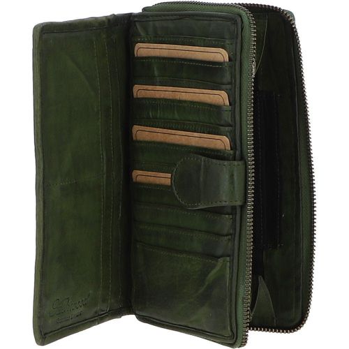 Vintage Woven Leather Zip Around 22 Card Coin Note Purse: D-84 Green NA - Ashwood Handbags - Modalova