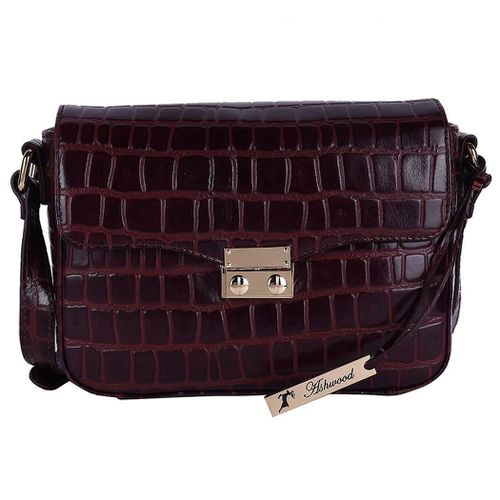 Apos;Elegance&apos; Croc Embossed Leather Cross Body Bag: C-50 Bordeaux NA - Ashwood Handbags - Modalova