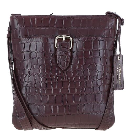 Tab Zip Top Croc Print Real Leather Crossbody Bag Bordeaux NA - Ashwood Handbags - Modalova