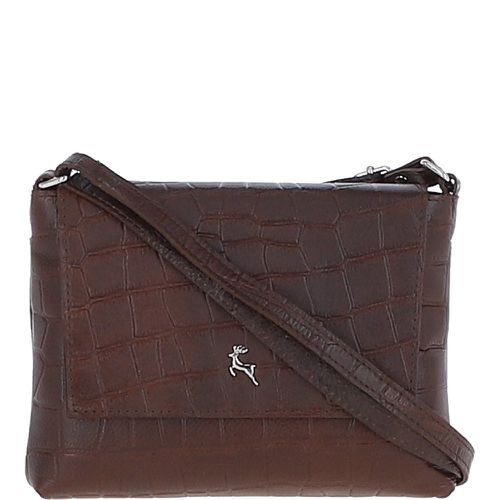 Rosea Flap Over Croc Print Real Leather Shoulder Bag: MC6 Brandy Brown NA - Ashwood Handbags - Modalova