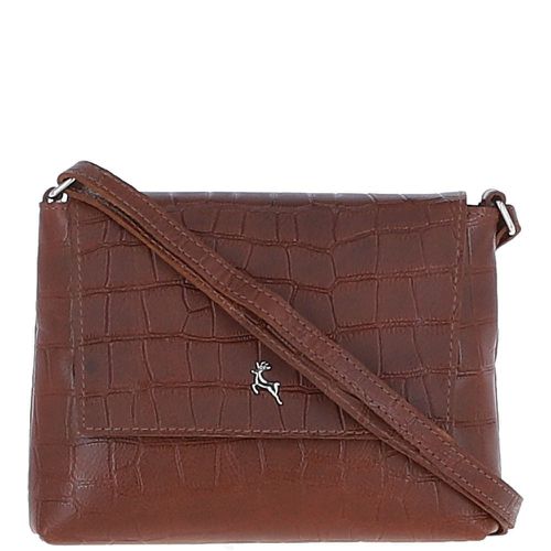 Rosea Flap Over Croc Print Real Leather Shoulder Bag: MC6 Cognac NA - Ashwood Handbags - Modalova