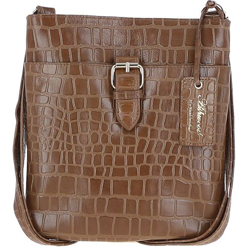 Tab Zip Top Croc Print Real Leather Crossbody Bag Tan NA - Ashwood Handbags - Modalova