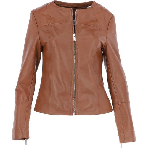 Apos;Francesca&apos; Collarless Real Leather Fashion Jacket: AWL-284 Tan 14 - Ashwood Handbags - Modalova