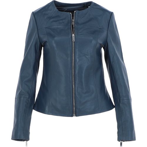 Francesca' Collarless Real Leather Fashion Jacket: AWL-284 Navy Blue 14 - Ashwood Handbags - Modalova