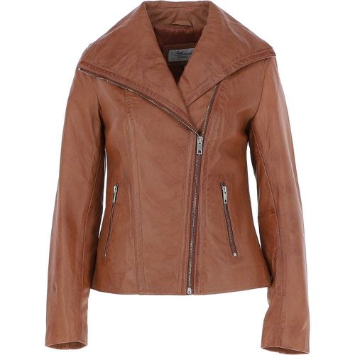 Apos;Isabella&apos; Ladies Leather Wide Collar Biker Jacket: Universal Tan 18 - Ashwood Handbags - Modalova