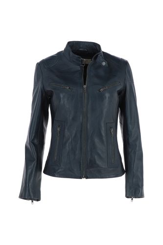 Lolita' Ladies Ashwood Leather Mandarin Collar Biker Jacket: G 2131 Navy Blue 22 - Ashwood Handbags - Modalova