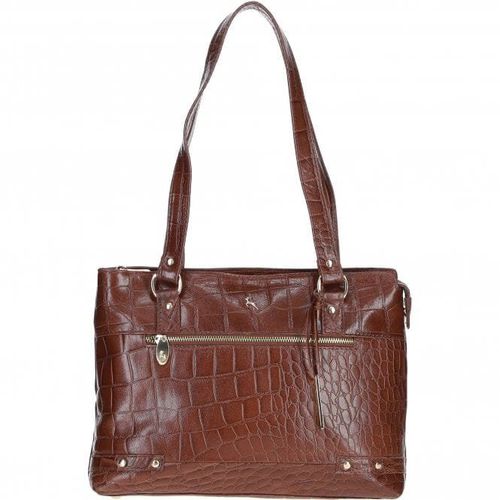 Apos;Velutto Eleganza&apos; Zip Mid Section Real Leather Shoulder Bag: 52234 Cognac/croc NA - Ashwood Handbags - Modalova