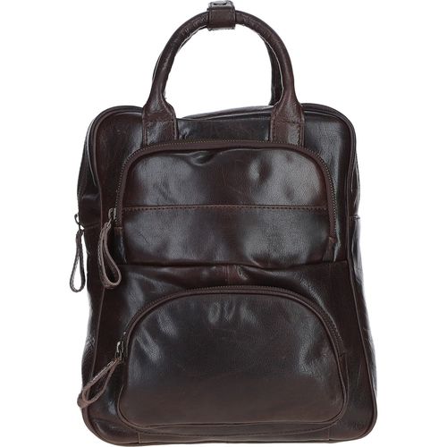 Compact Leather Backpack with Front Zip Pockets: TL-006 Brown NA - Ashwood Handbags - Modalova