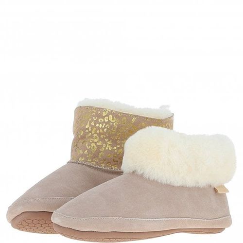 Sheepskin Ladies Bootie Slippers Beige Leopard 3/4 - Ashwood Handbags - Modalova