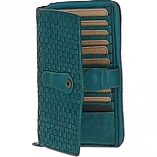 Vintage Woven Leather Zip Around 22 Card Coin Note Purse: D-84 Turquoise NA - Ashwood Handbags - Modalova