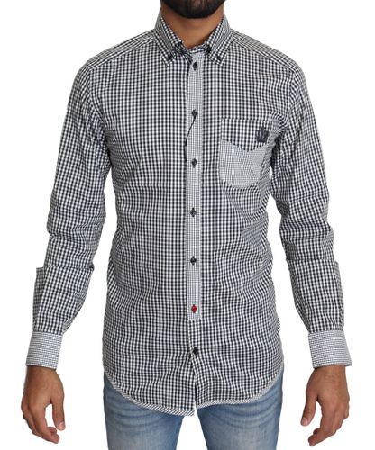 White Checkered Casual Men's Shirt - Dolce & Gabbana - Modalova