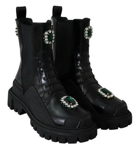 Leather Crystal Combat Women's Boots - Dolce & Gabbana - Modalova