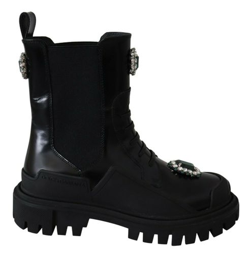 Leather Crystal Combat Women's Boots - Dolce & Gabbana - Modalova