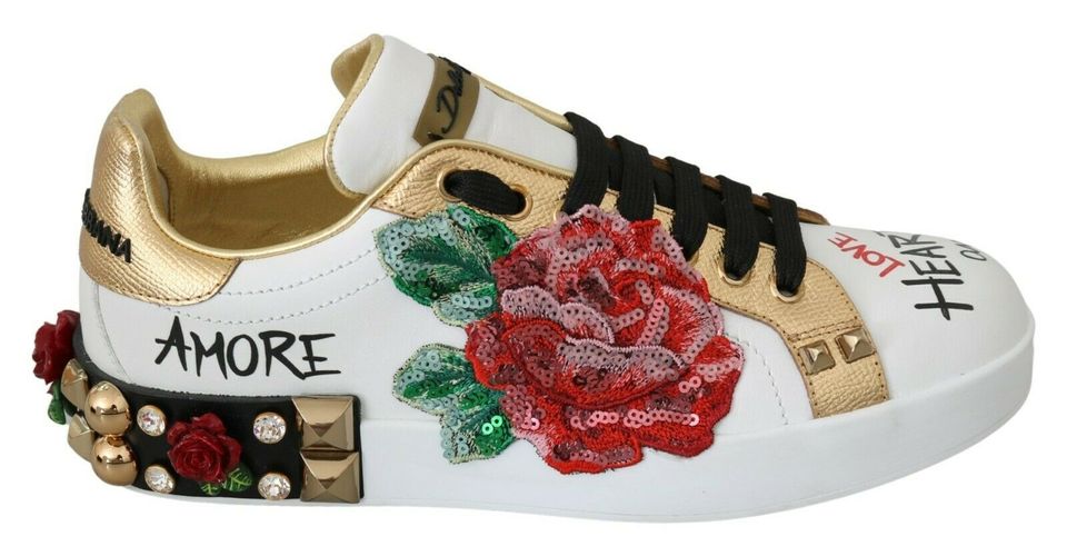 Roses Sequined Crystal Womens Sneakers Shoes - Dolce & Gabbana - Modalova