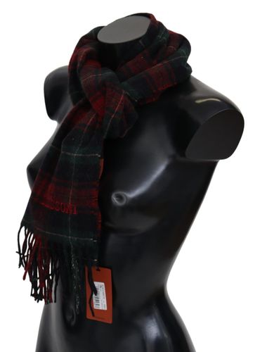 Black Red Check Wool Unisex Neck Wrap Fringes Men's Scarf - Missoni - Modalova