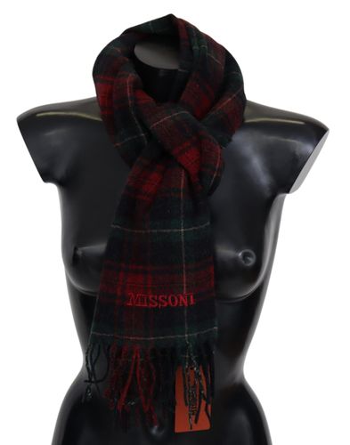 Black Red Check Wool Unisex Neck Wrap Fringes Men's Scarf - Missoni - Modalova