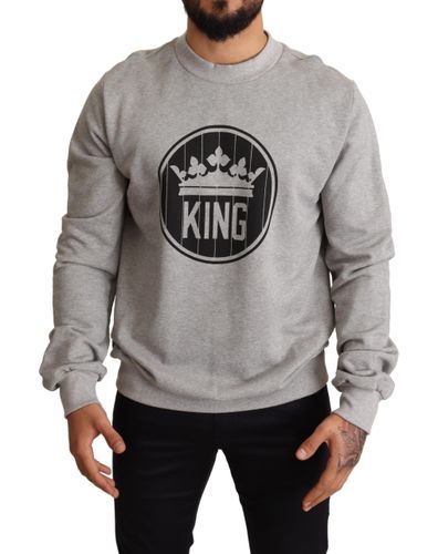 Crown King Print Cotton Men's Sweater - Dolce & Gabbana - Modalova