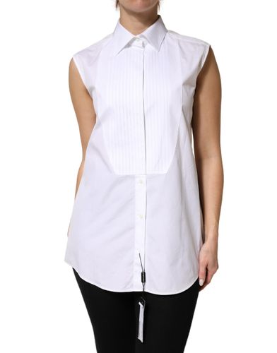 Cotton Pleated Sleeveless Button Down Women's Top - Dolce & Gabbana - Modalova