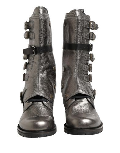 Metallic Leather Buckle Combat Boots Men's Shoes - Dolce & Gabbana - Modalova