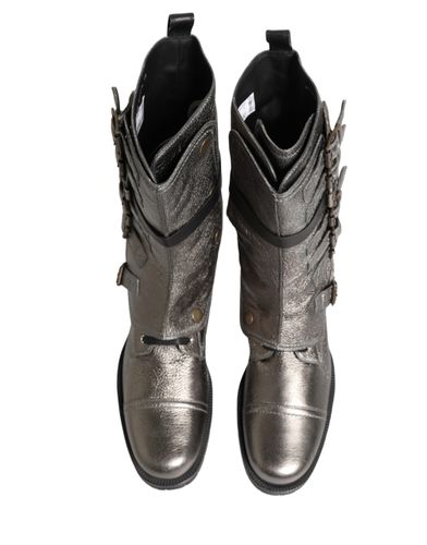 Metallic Combat Biker Mid Calf Boots Men's Shoes (Pre-Owned) - Dolce & Gabbana - Modalova