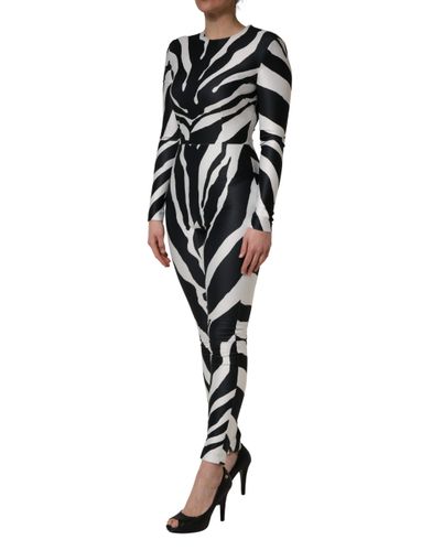 Black White Polyester Zebra Pattern Women's Jumpsuit - Dolce & Gabbana - Modalova