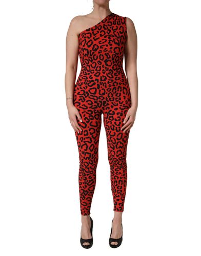 Black Red Nylon Leopard Pattern Women's Jumpsuit - Dolce & Gabbana - Modalova