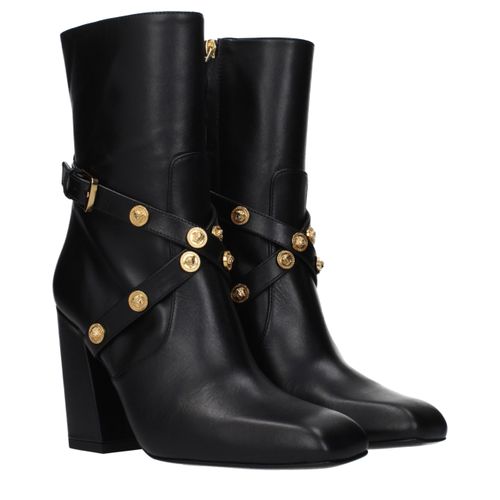 Leather Ankle Women's Boots - Versace - Modalova