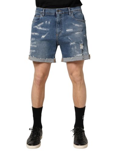 Cotton Distressed Denim Bermuda Men's Shorts - Dolce & Gabbana - Modalova