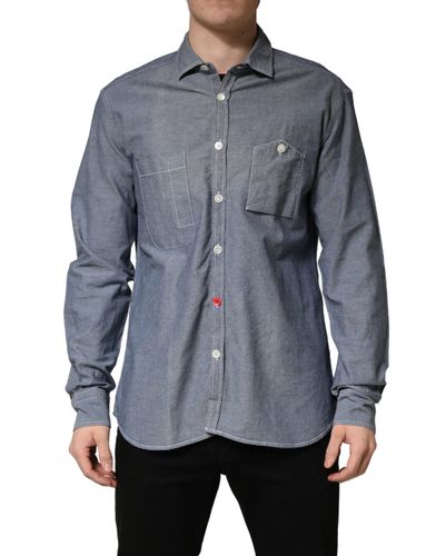 Dark Slim Fit Collared Long Sleeve Denim Men's Shirt (Pre-Owned) - AGLINI - Modalova