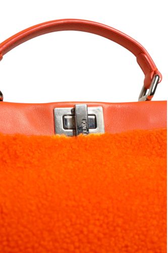 Leather and Shearling Mini Peekaboo Top Handle Women's Bag (Pre-Owned) - Fendi - Modalova