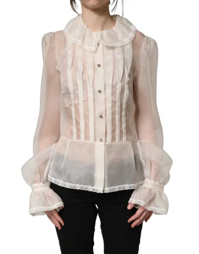 White Ruffled Sheer Silk Buttoned Blouse Women's Top - Dolce & Gabbana - Modalova