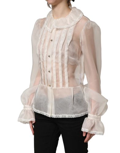 White Ruffled Sheer Silk Buttoned Blouse Women's Top - Dolce & Gabbana - Modalova
