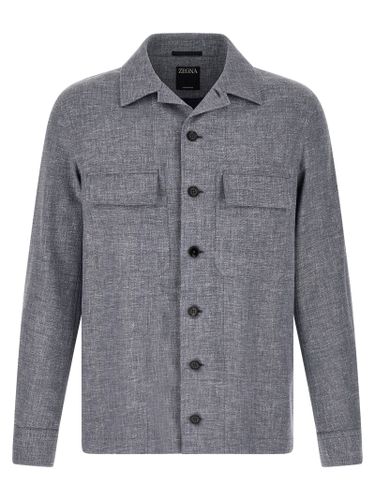 ZEGNA Blue Linen Men's Blouse - ZEGNA - Modalova