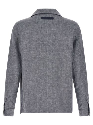 ZEGNA Blue Linen Men's Blouse - ZEGNA - Modalova