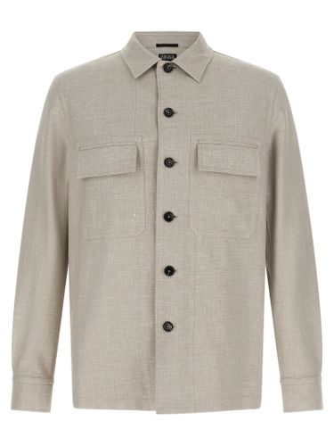 ZEGNA Gray Linen Men's Blouse - ZEGNA - Modalova