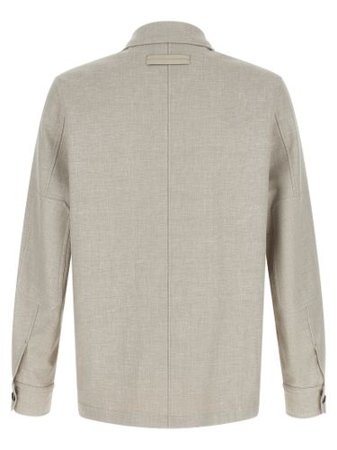 ZEGNA Gray Linen Men's Blouse - ZEGNA - Modalova