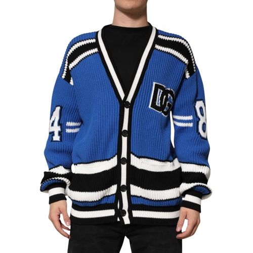 Cotton Logo Patch Ribbed Knit Cardigan Men's Sweater - Dolce & Gabbana - Modalova