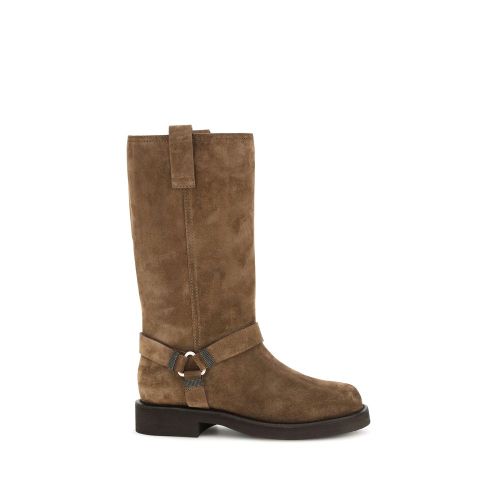 Calf Leather Bos Taurus Flat Women's Boots - Brunello Cucinelli - Modalova
