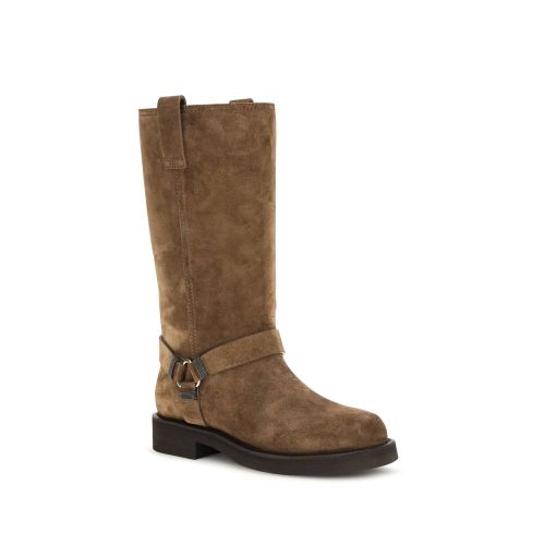 Calf Leather Bos Taurus Flat Women's Boots - Brunello Cucinelli - Modalova