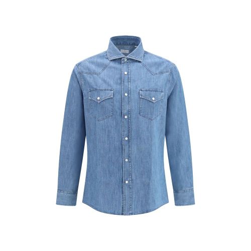 Denim Men's Shirt - Brunello Cucinelli - Modalova