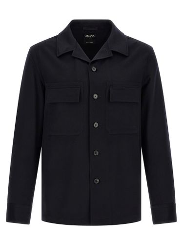 ZEGNA Blue Wool Men's Blouse - ZEGNA - Modalova